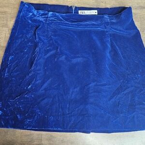 Zara Blue Velvet Mini Skirt Size L Y2K Holiday Party Cocktail NYE‎